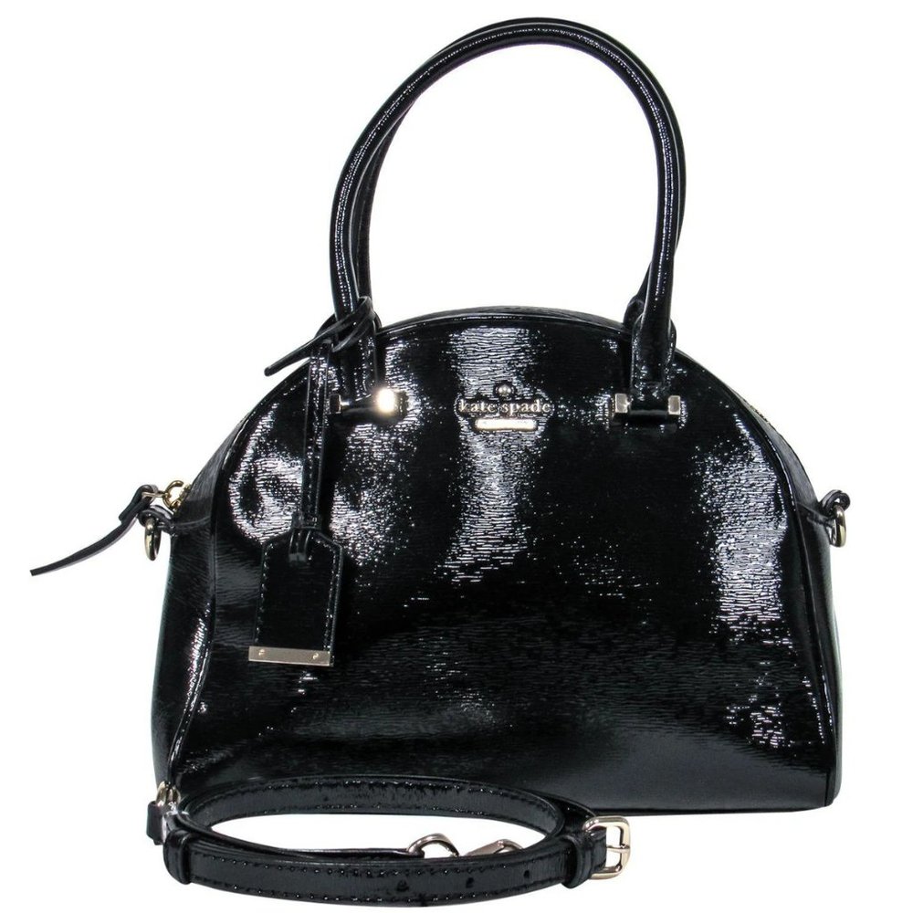 Kate Spade Black Rippled Patent Leather Domed Convertible Crossbody Bag-LIKE NEW